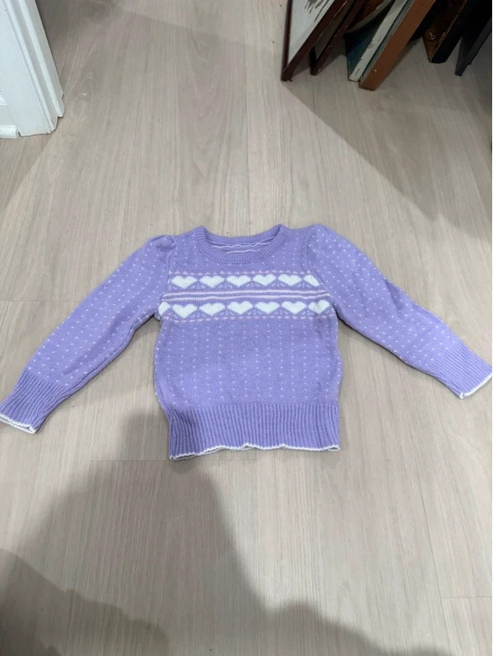 Vintage Toddler Purple Heart Knit Puff Sleeve Sweater